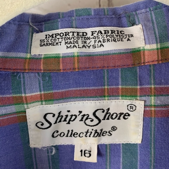 VINTAGE Shirt Button-down Blue with Red&Green Stripes - Picture 4 of 8